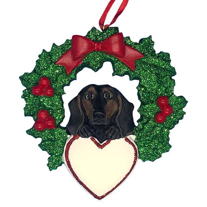 Black Dachshund With Wreath Christmas Ornament