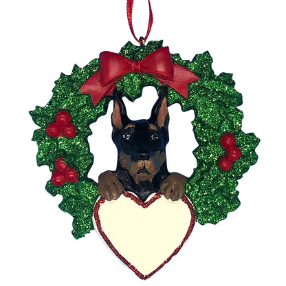 Doberman Pinscher With Wreath Christmas Ornament