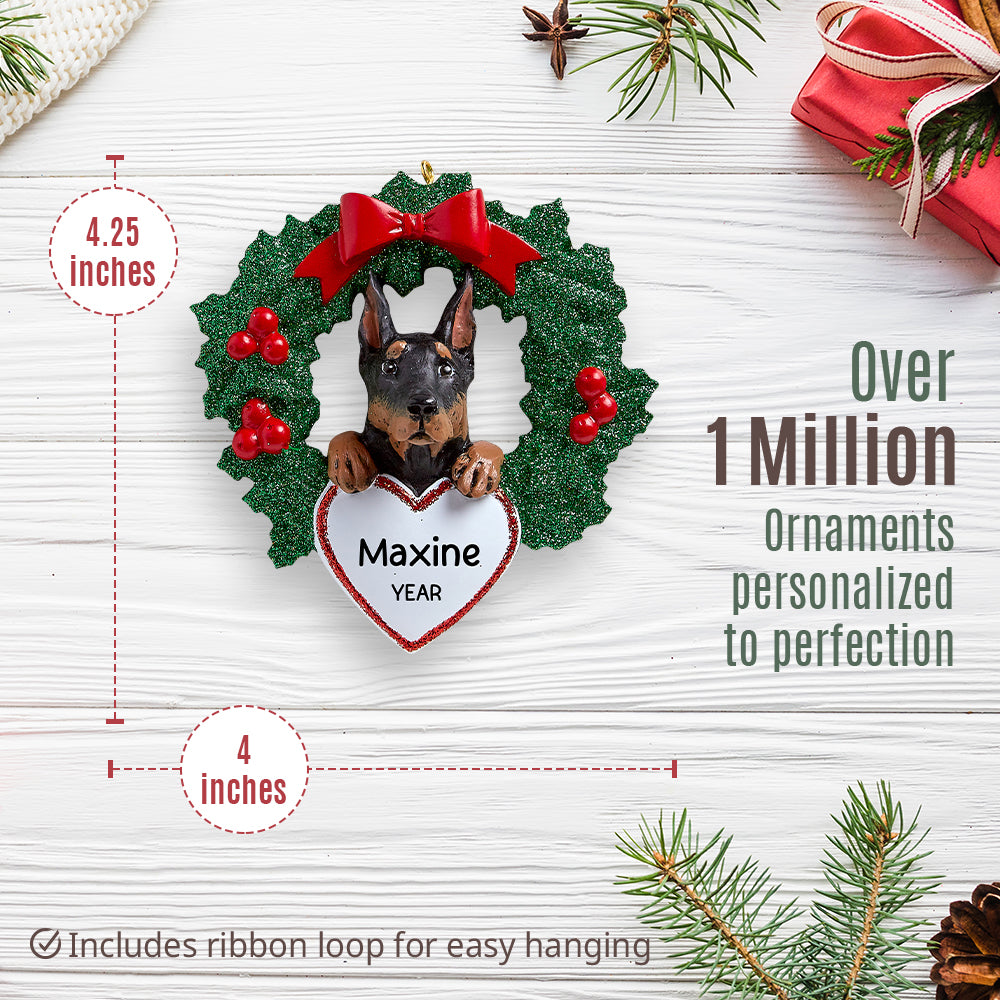 Doberman Pinscher With Wreath Christmas Ornament