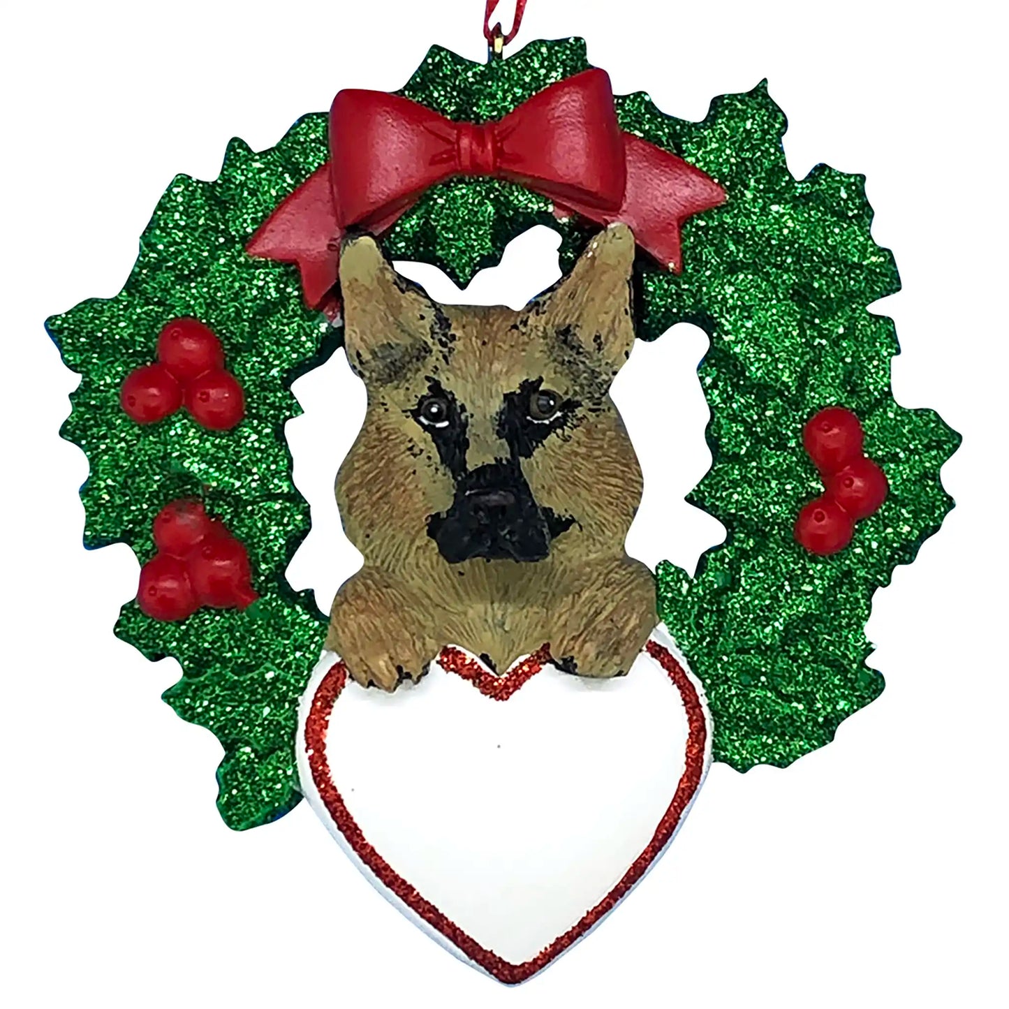 German Shepherd With Wreath Christmas Ornament