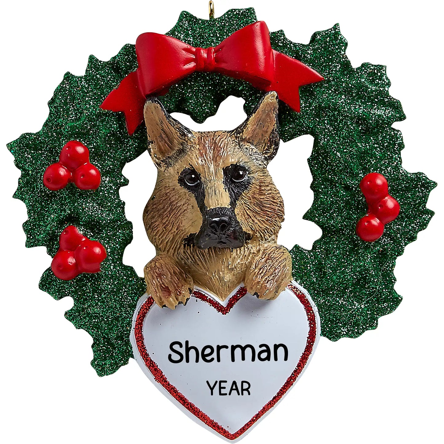 German Shepherd With Wreath Christmas Ornament