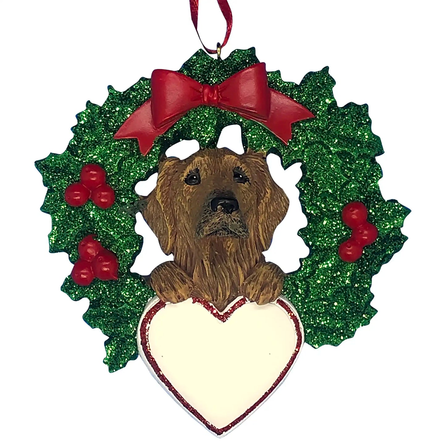 Golden Retriever With Wreath Christmas Ornament