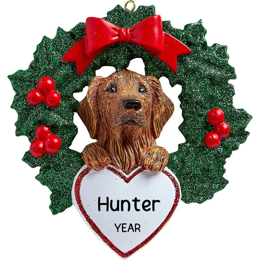 Golden Retriever With Wreath Christmas Ornament