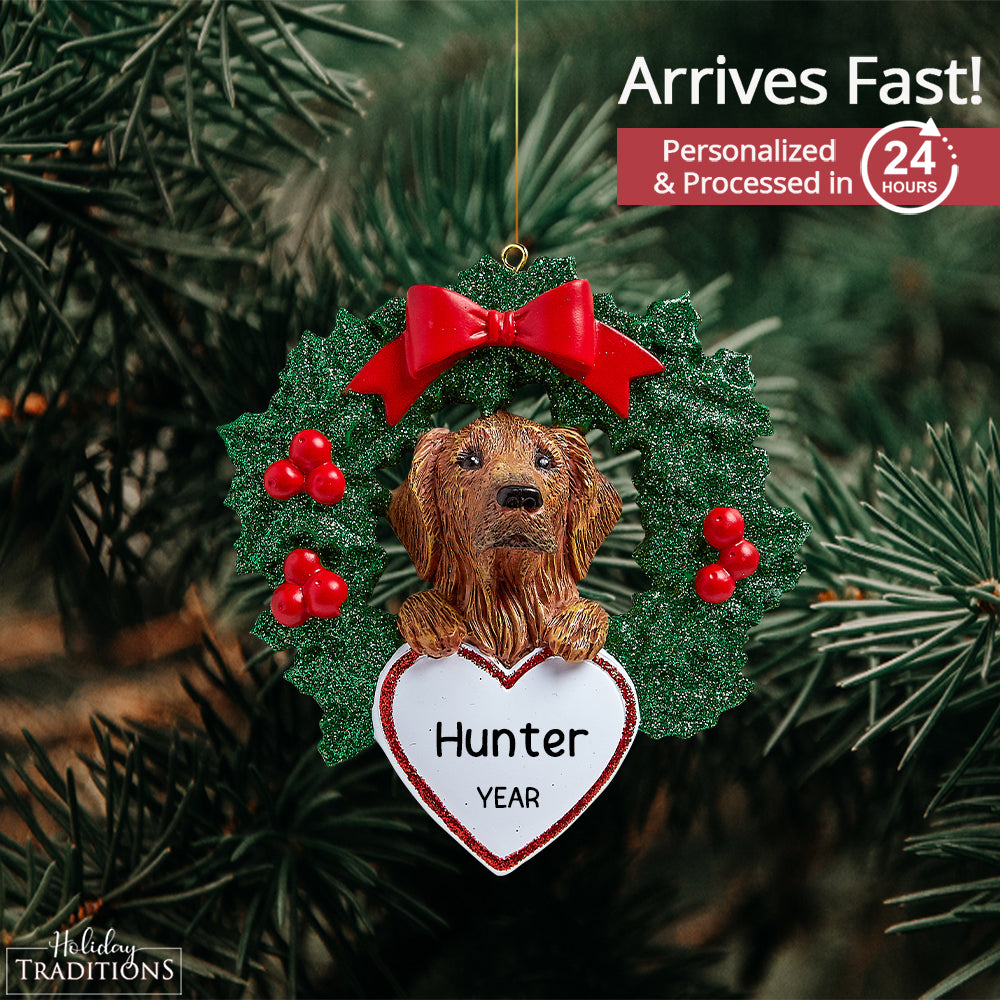 Golden Retriever With Wreath Christmas Ornament