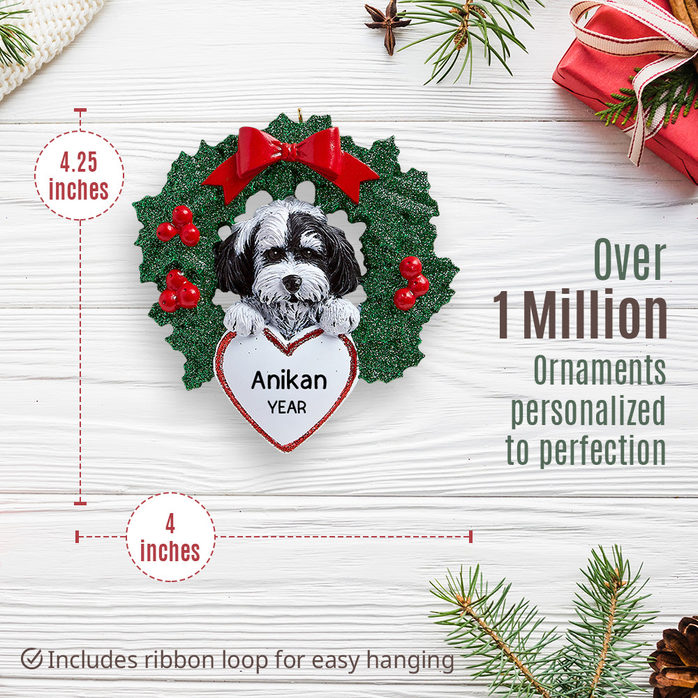 Havanese With Wreath Christmas Ornament