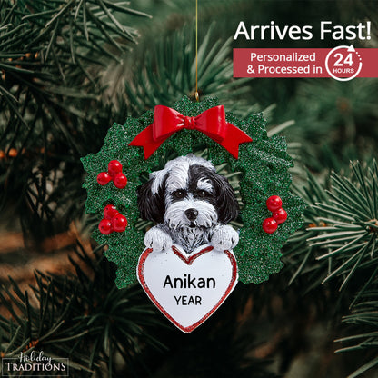 Havanese With Wreath Christmas Ornament