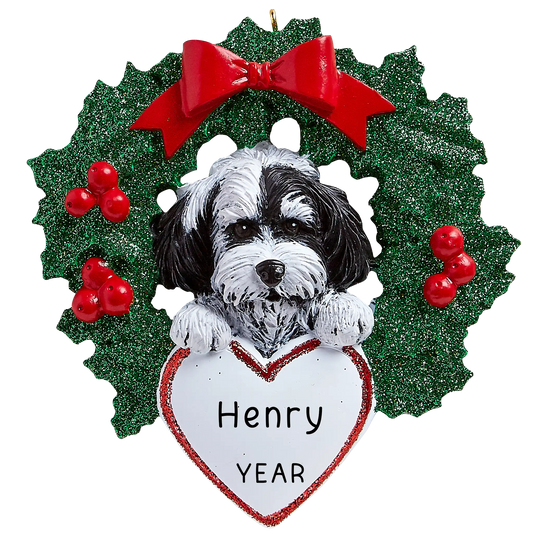 Havanese With Wreath Christmas Ornament