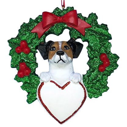 Jack Russell With Wreath Christmas Ornament