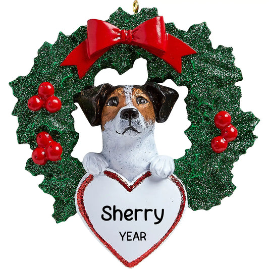 Jack Russell With Wreath Christmas Ornament