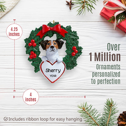 Jack Russell With Wreath Christmas Ornament