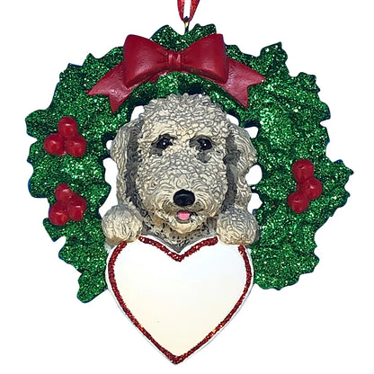 Labradoodle With Wreath Christmas Ornament