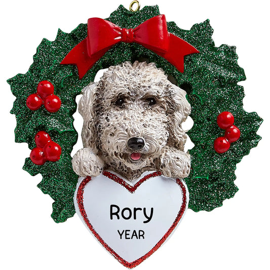 Labradoodle With Wreath Christmas Ornament