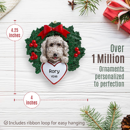 Labradoodle With Wreath Christmas Ornament