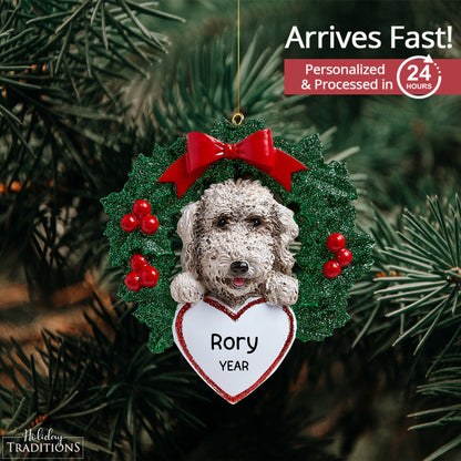 Labradoodle With Wreath Christmas Ornament