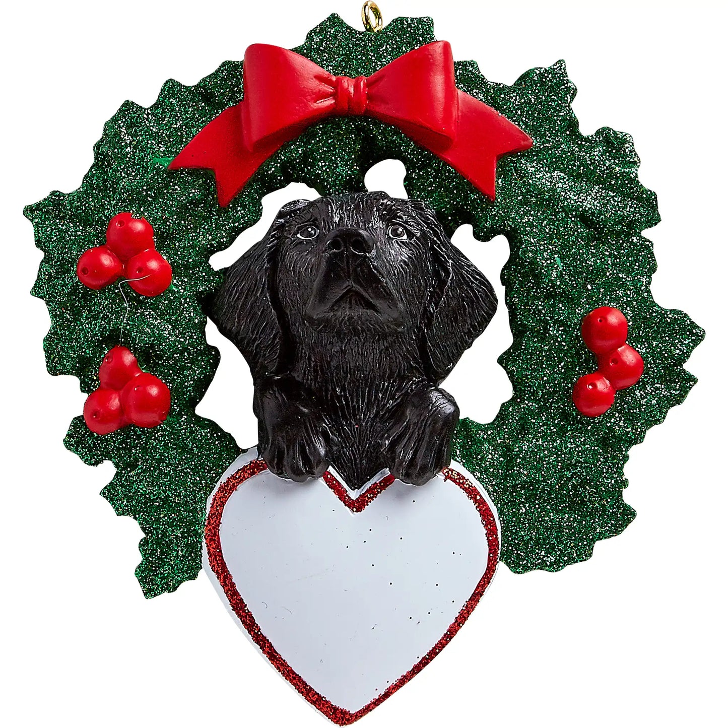 Black Lab With Wreath Christmas Ornament