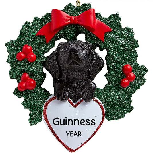 Black Lab With Wreath Christmas Ornament