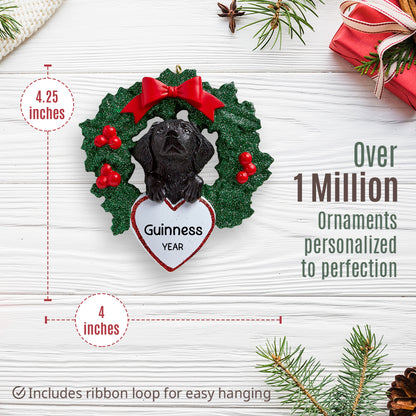 Black Lab With Wreath Christmas Ornament