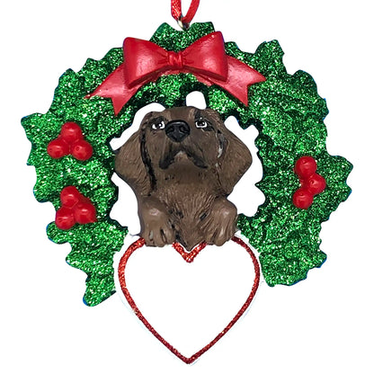 Chocolate Lab With Wreath Christmas Ornament