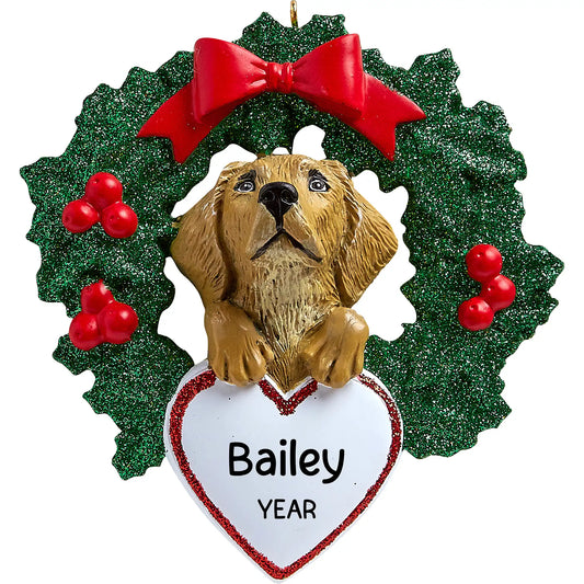 Yellow Lab With Wreath Christmas Ornament