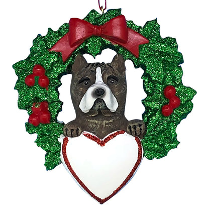 Pit Bull With Wreath Christmas Ornament