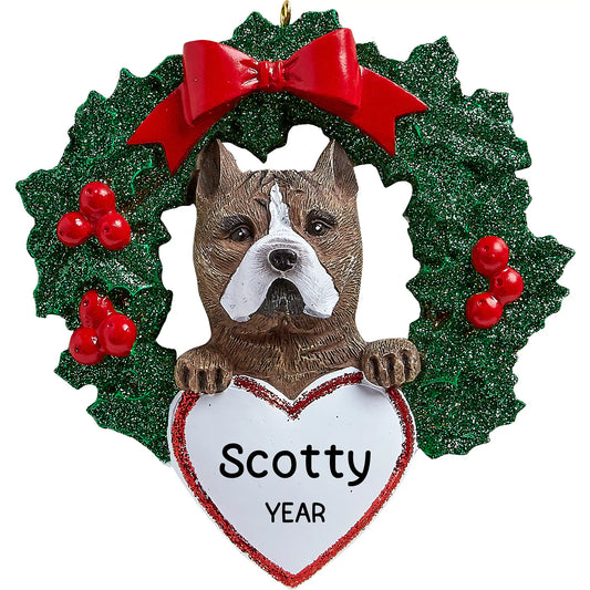 Pit Bull With Wreath Christmas Ornament