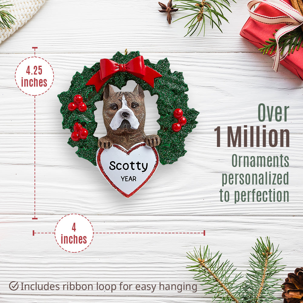 Pit Bull With Wreath Christmas Ornament