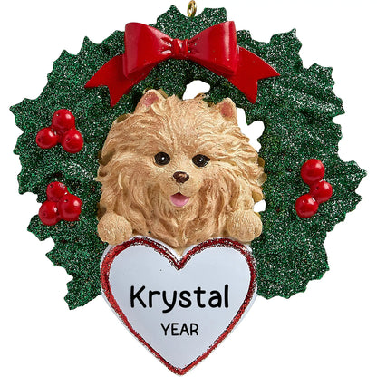 Pomeranian Wreath Christmas Ornament