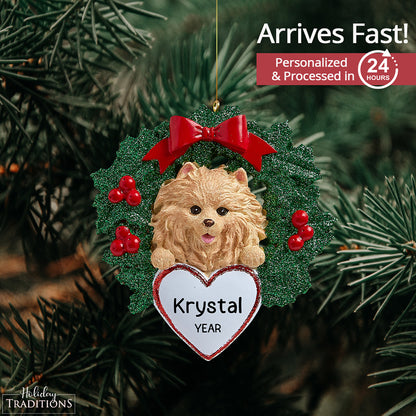 Pomeranian Wreath Christmas Ornament