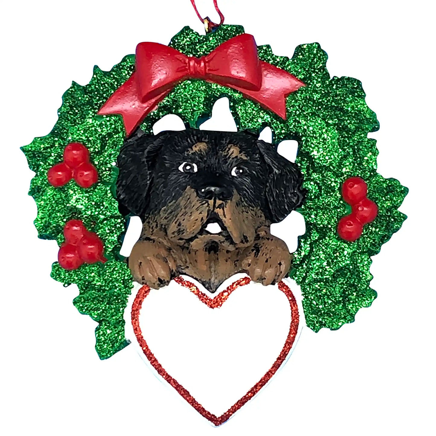 Rottweiler With Wreath Christmas Ornament