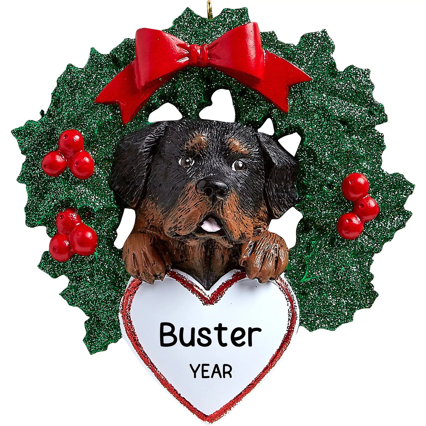 Rottweiler With Wreath Christmas Ornament