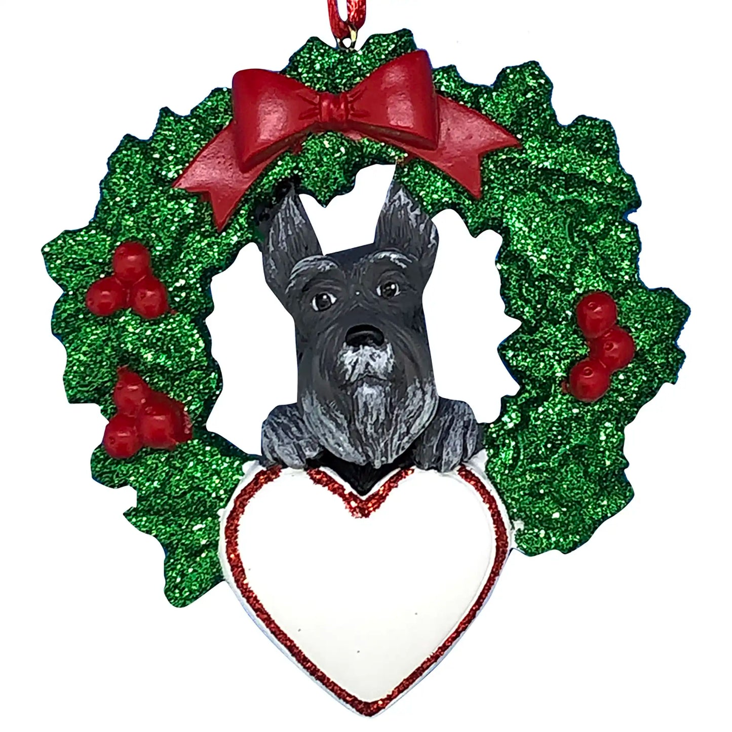 Schnauzer With Wreath Christmas Ornament