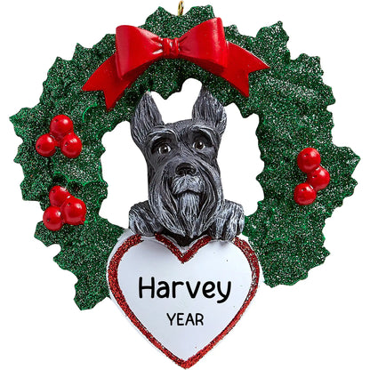 Schnauzer With Wreath Christmas Ornament