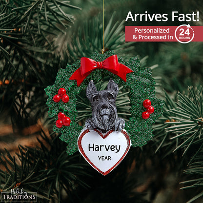 Schnauzer With Wreath Christmas Ornament