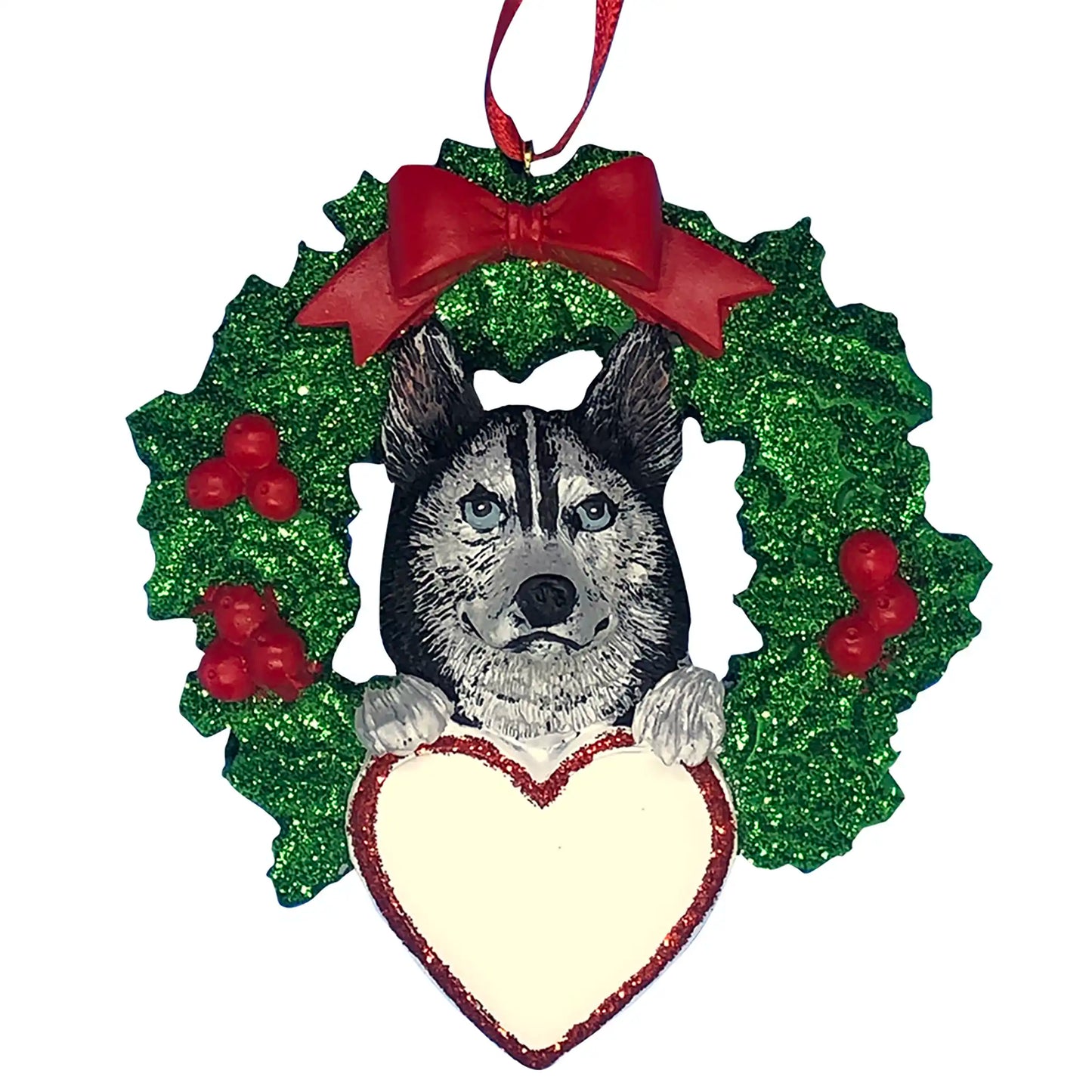 Siberian Husky With Wreath Christmas Ornament