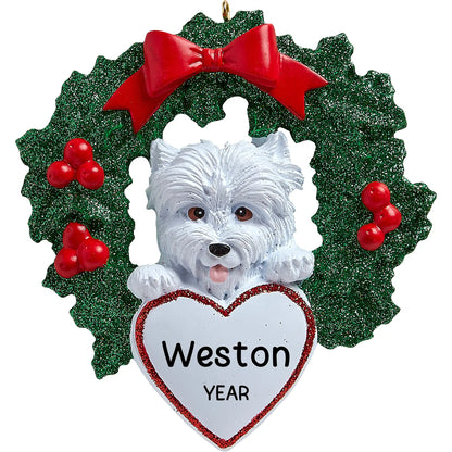 Westie With Wreath Christmas Ornament