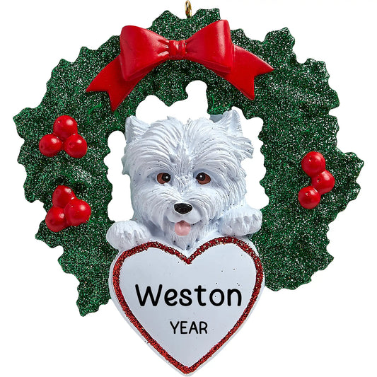 Westie With Wreath Christmas Ornament