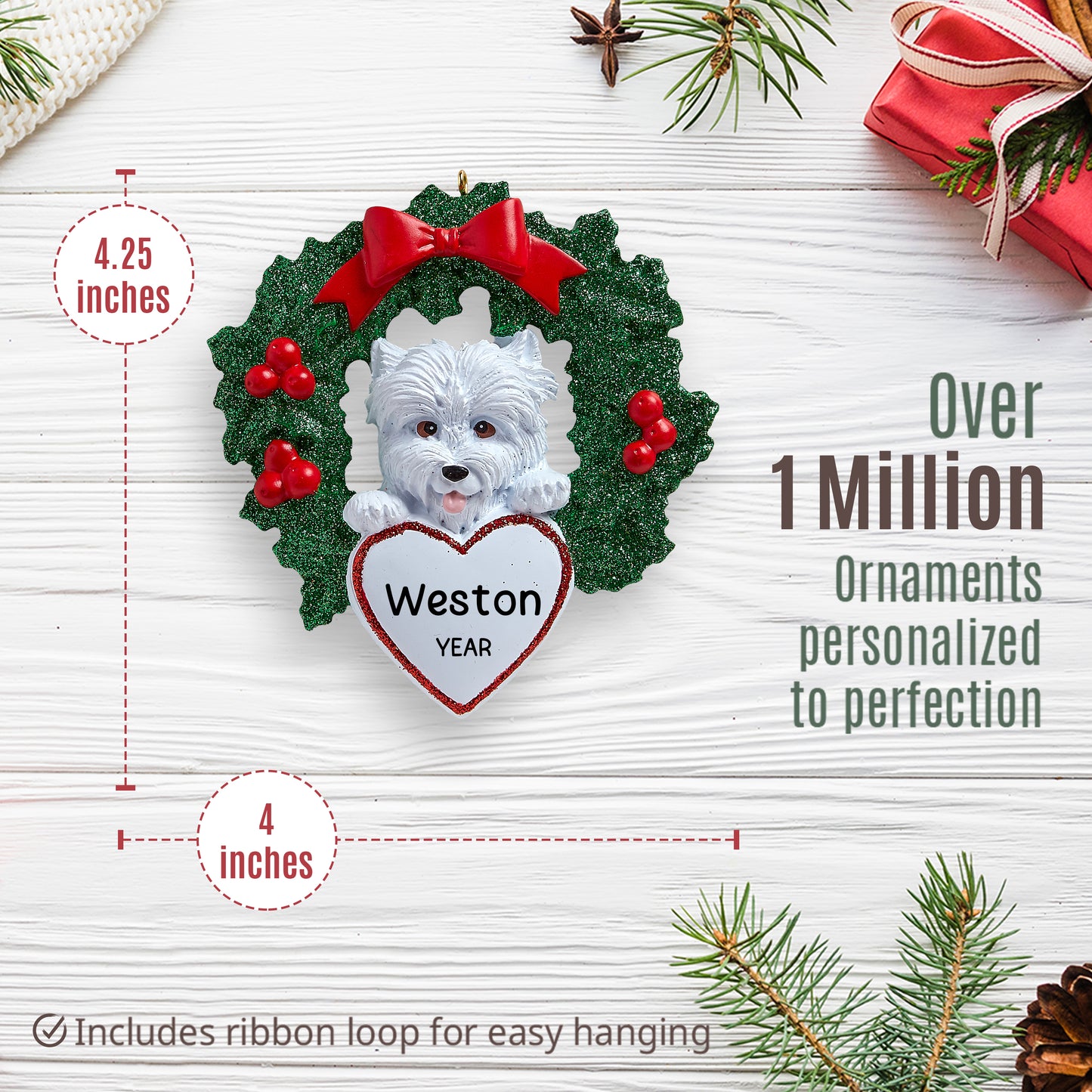 Westie With Wreath Christmas Ornament