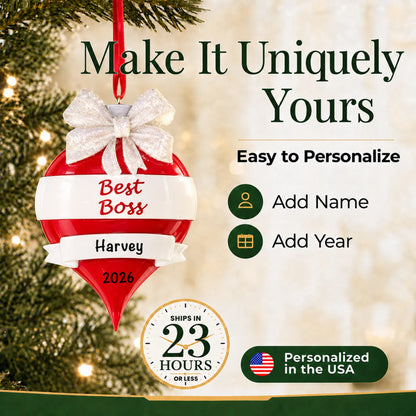 Make it yours: add name and year to the personalized best boss christmas ornament