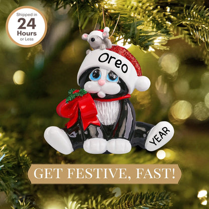 Black and White Cat Christmas Ornament