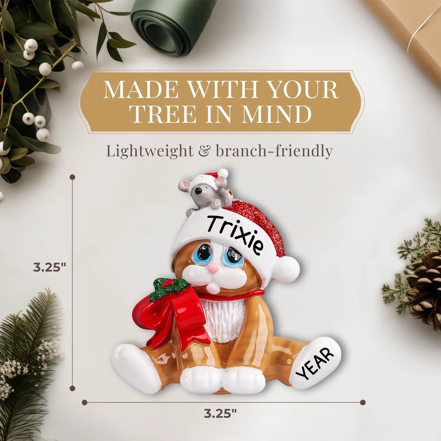 Tan Tiger Stripe Cat Christmas Ornament