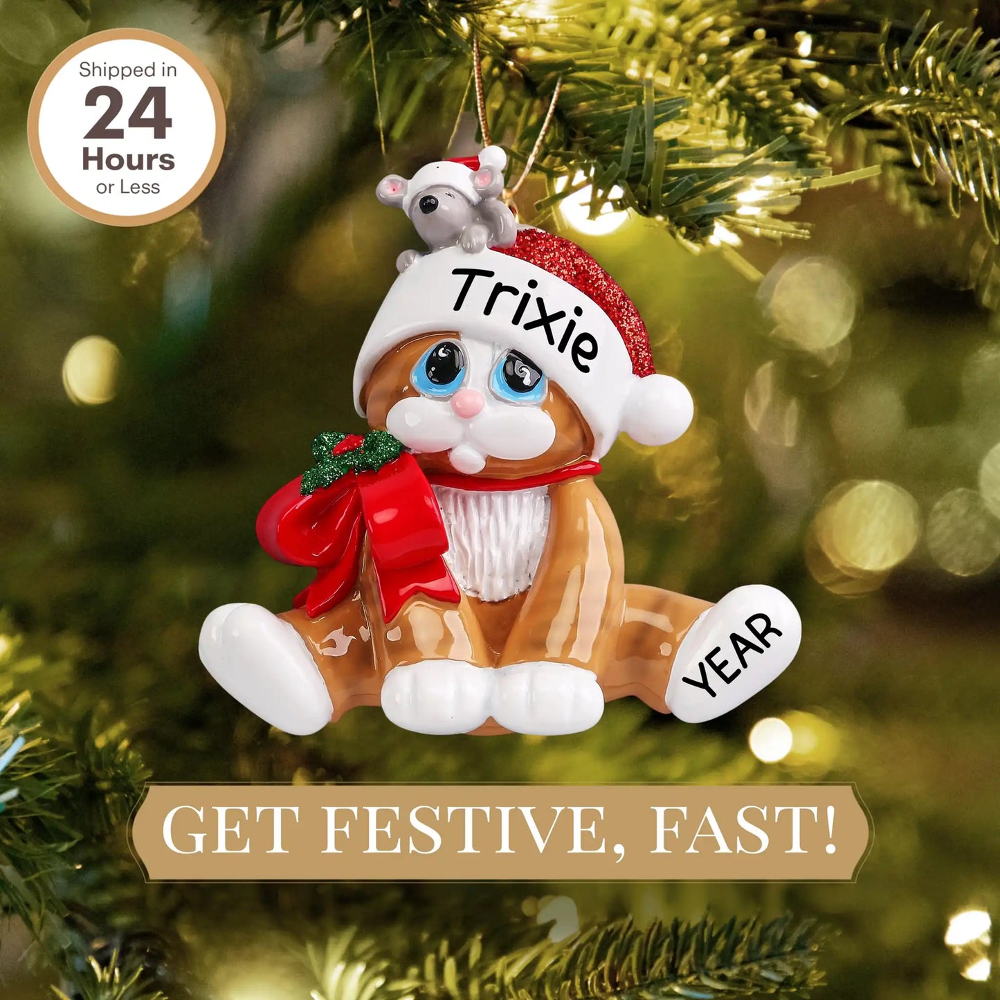 Tan Tiger Stripe Cat Christmas Ornament