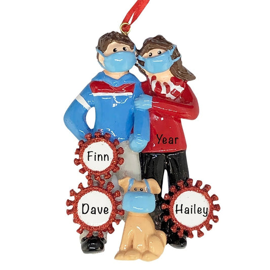 Couple With Dog COVID-19 Personalized Christmas Ornament