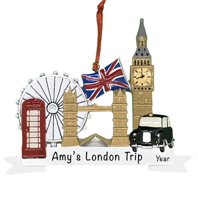 London England Landmarks Personalized Ornament travel ornament featuring iconic London landmarks for travelers
