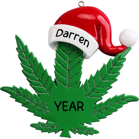 Cannabis Leaf Santa Hat Christmas Ornament