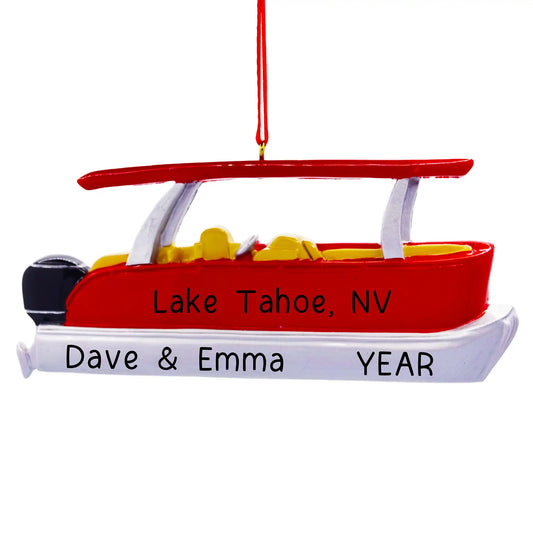 Red Pontoon Boat Christmas Ornament