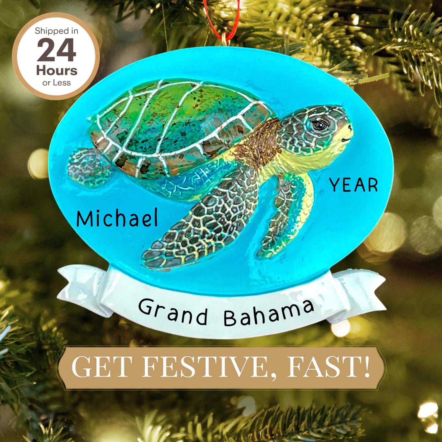 Sea Turtle Personalized Ornament - Deep Ocean