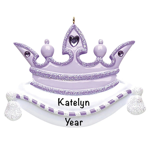 Adorno navideño con corona de princesa morada 