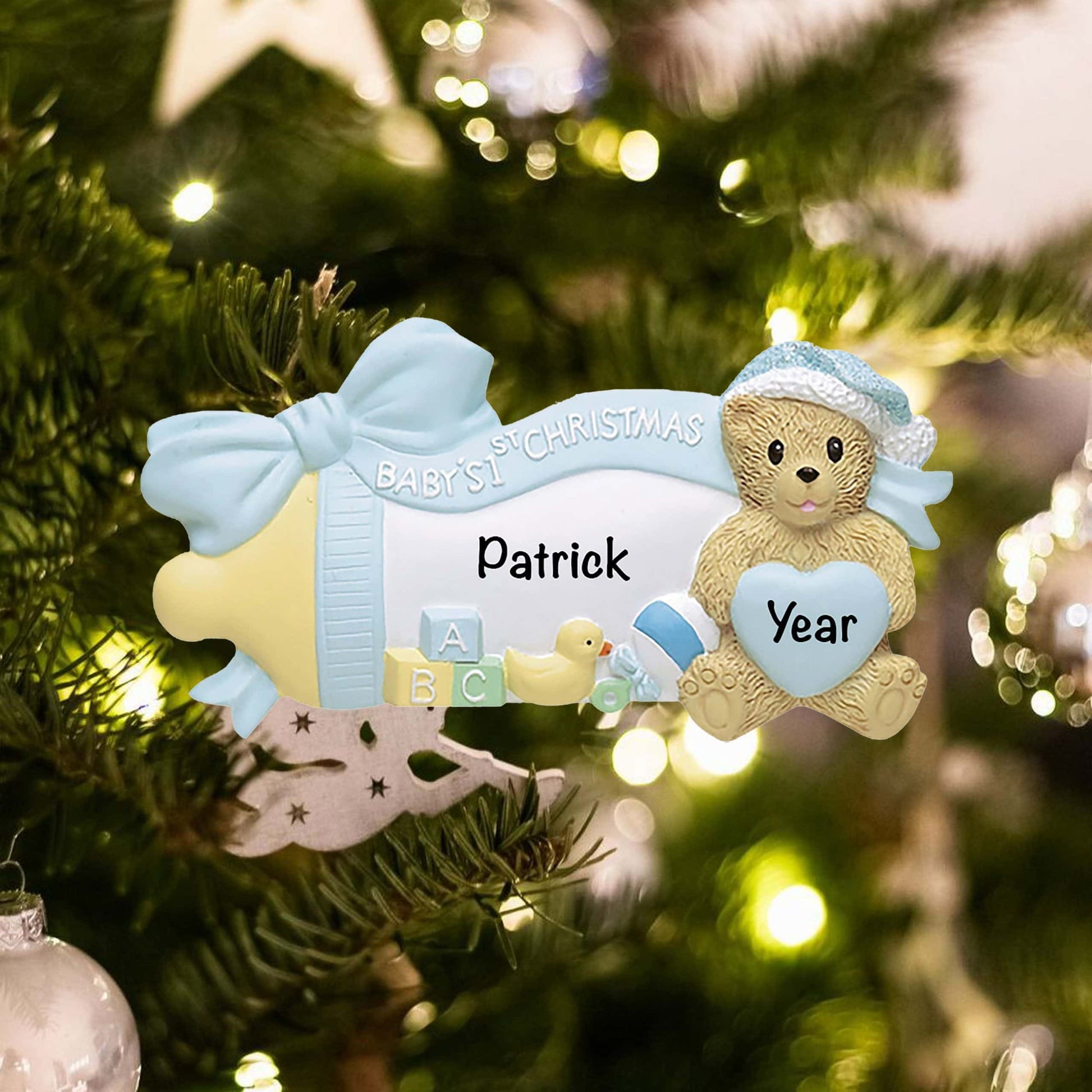 22B Personalized Blue Baby Bottle Christmas Ornament