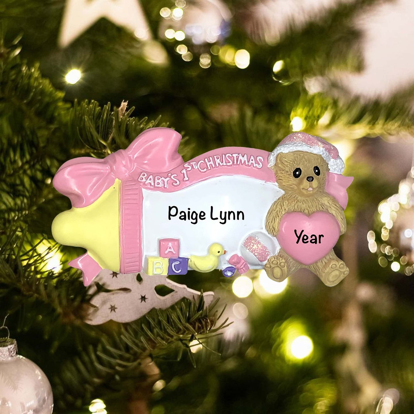 22G Personalized Pink Baby Bottle Christmas Ornament