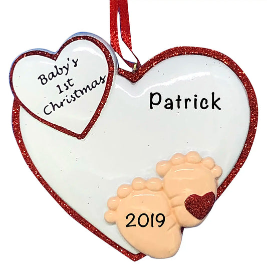 Baby Feet 1st Christmas Ornament - Red